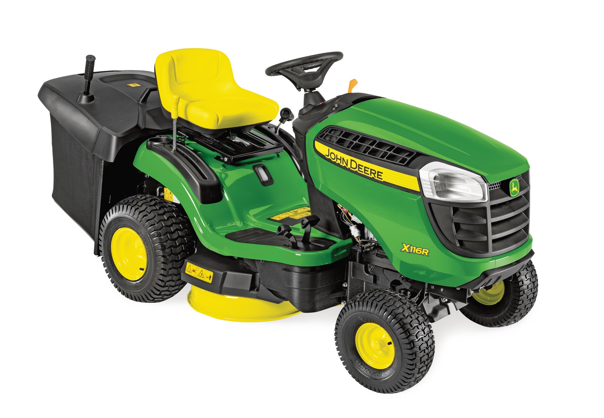 John Deere X116R mit Heckfangkorb