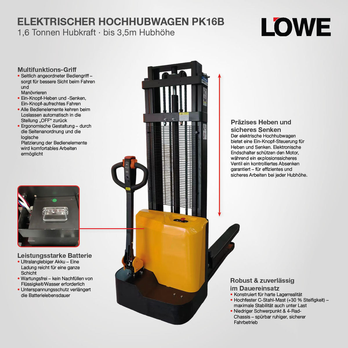 Kompakter elektrischer Hochhubwagen für vielseitige Hebe- und Transportarbeiten