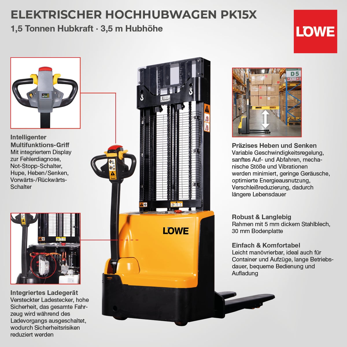 Leistungsstarker Elektro-Hochhubwagen für präzises und sicheres Lastenhandling